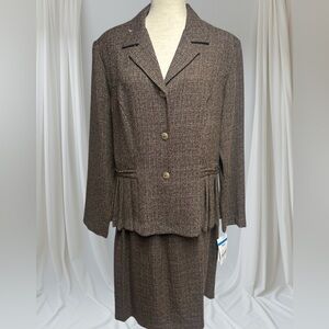 Kari New York Vintage Career Classic Preppy Skirt Suit Chocolate sz14